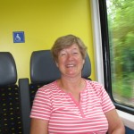 Sue on the train to Passau (beside but not in the handicapped seat)