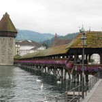 Flowered wooden bridge in Lucerne